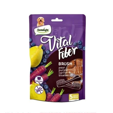 Dentalight Snack Cepillo de Pera, zanahoria morada, golosinas de arándanos para perros